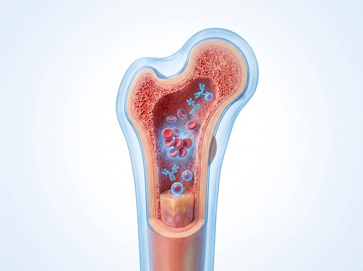 Anatomical diagram of bone marrow and red blood cell production