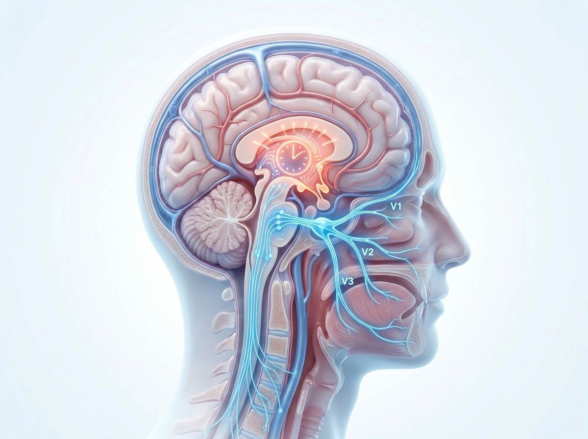 Diagram of the trigeminovascular system from meninges to brainstem