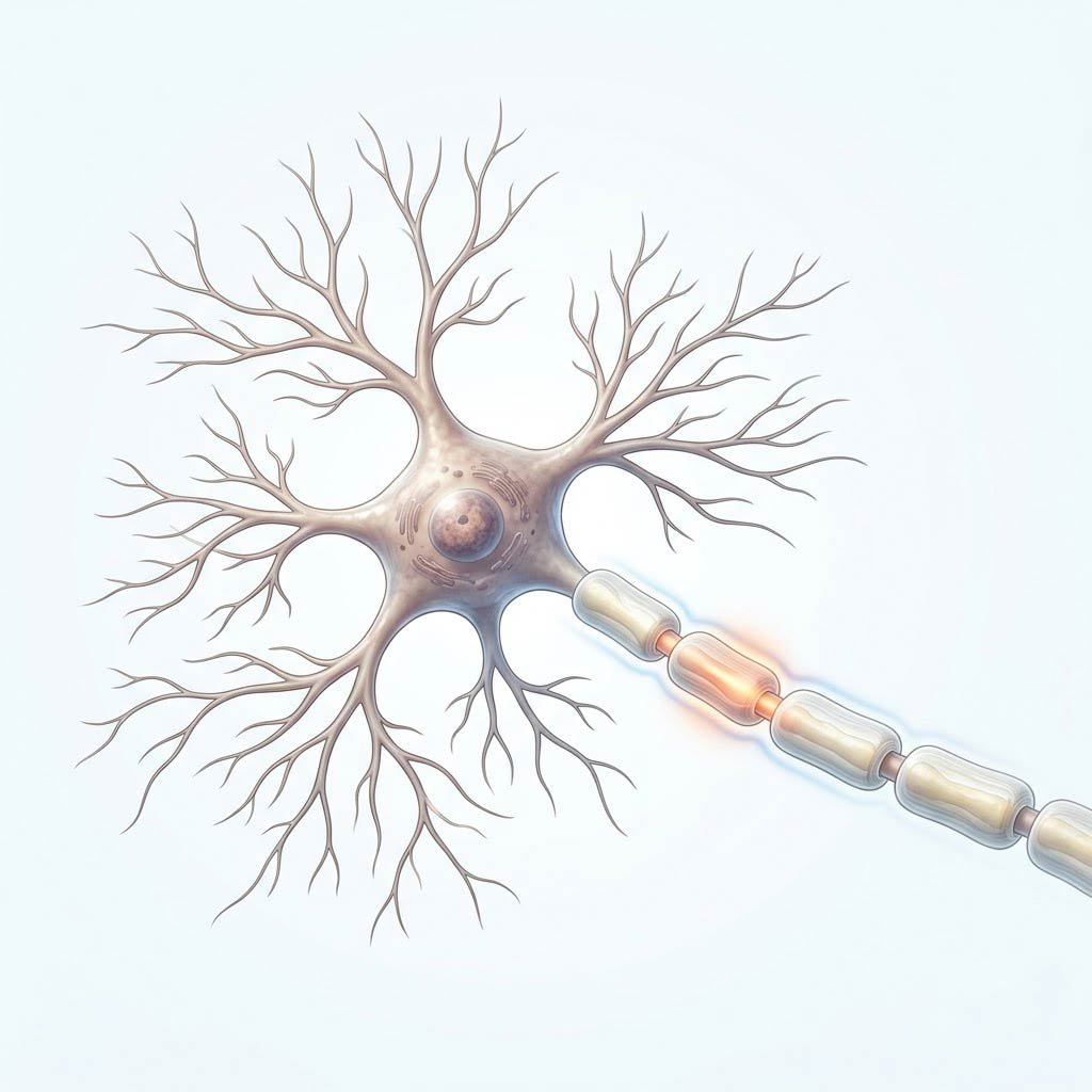 Healthy myelinated neuron with intact insulation