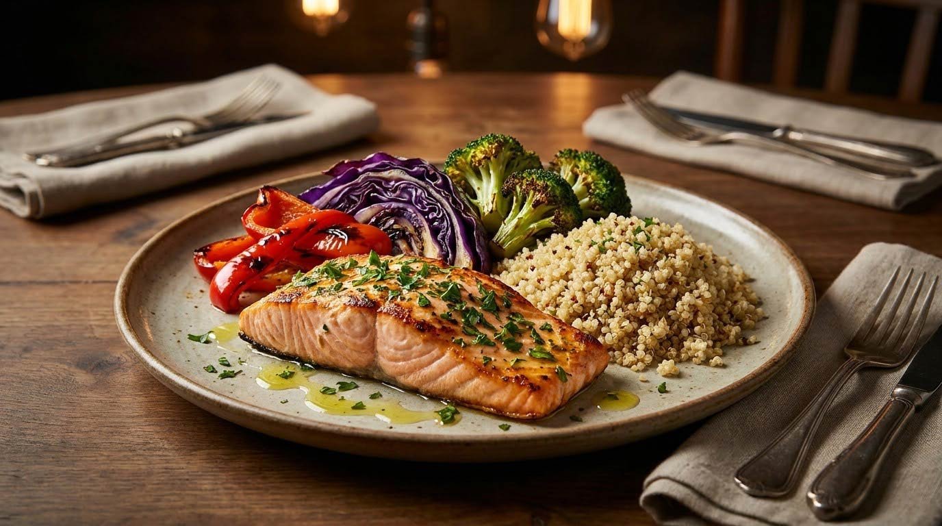 A Mediterranean-style plate: the most studied anti-inflammatory eating pattern.