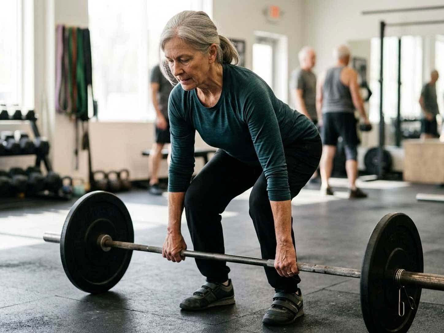 An older person training with a barbell