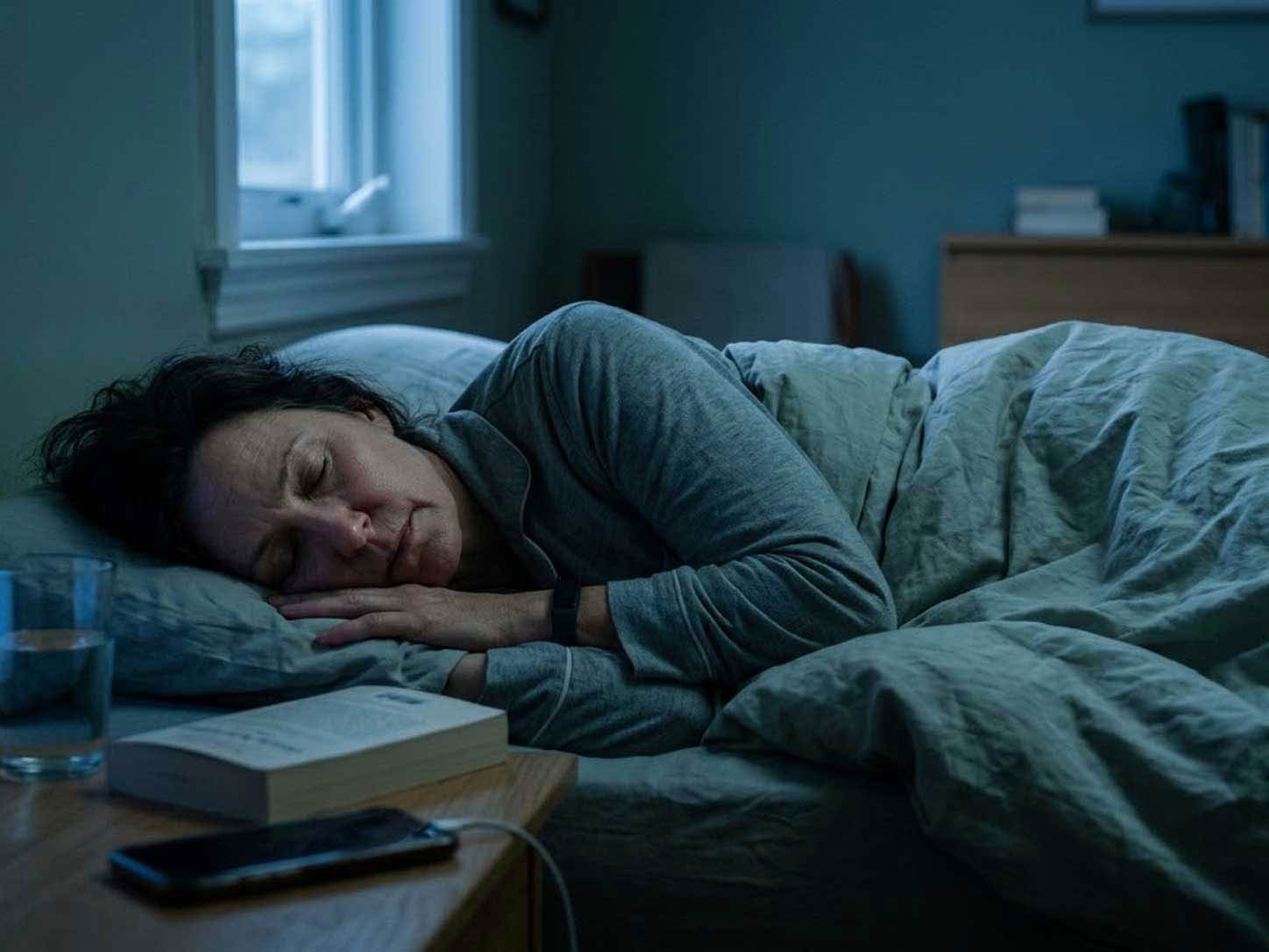 A person asleep in deep blue light