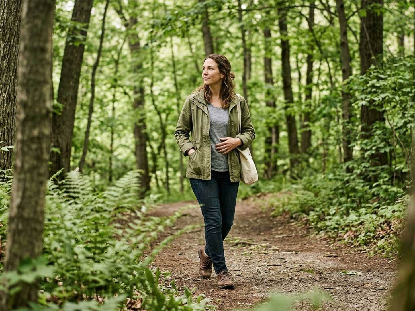 A relaxed walk outdoors in green light