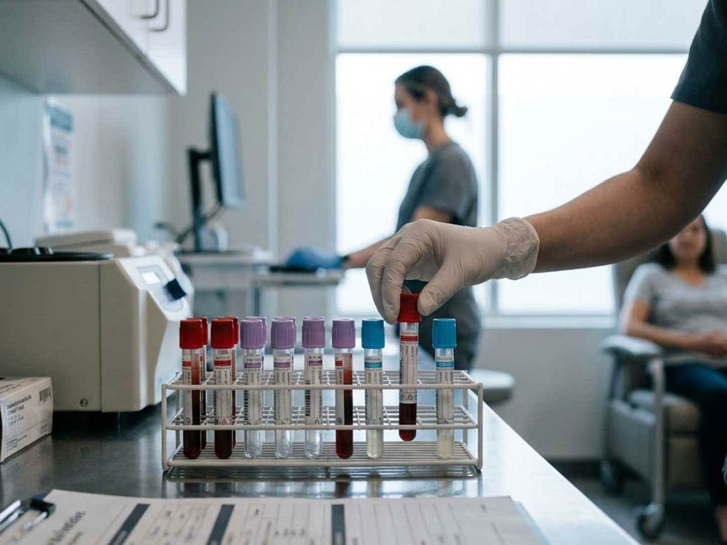Blood-draw vials in a clinical rack