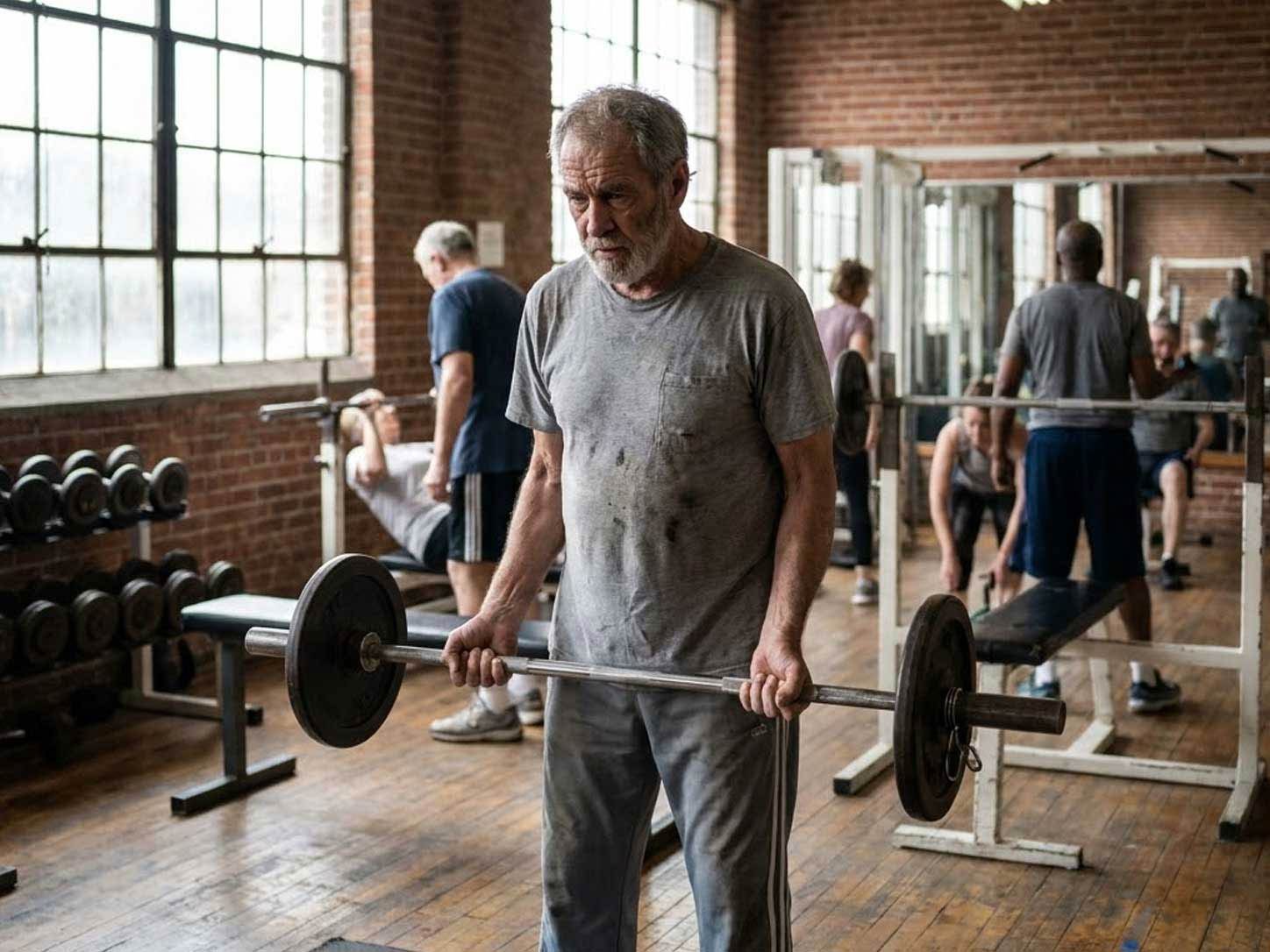 An older person lifting modest weights