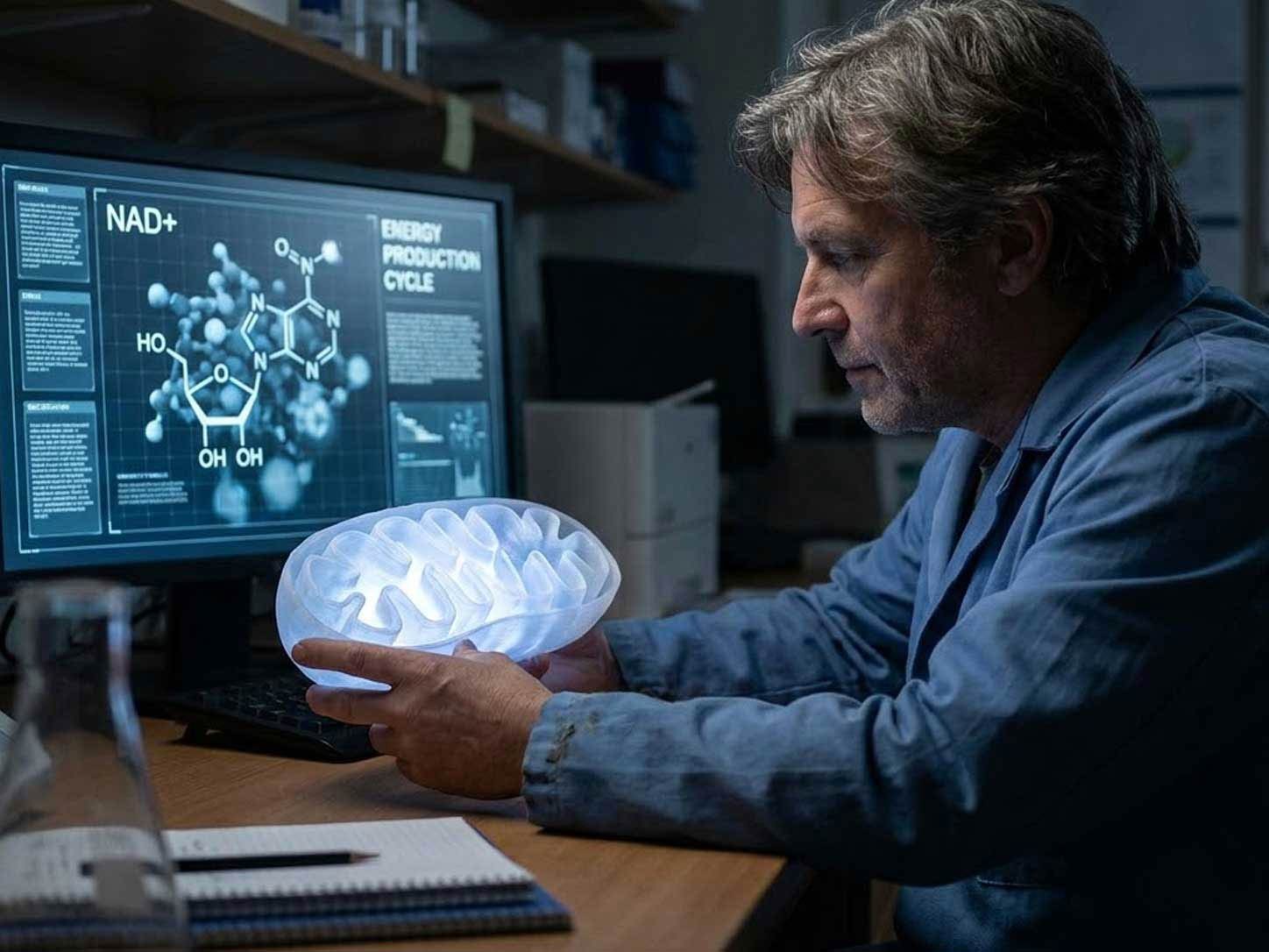 A 3D illustration of mitochondria producing energy