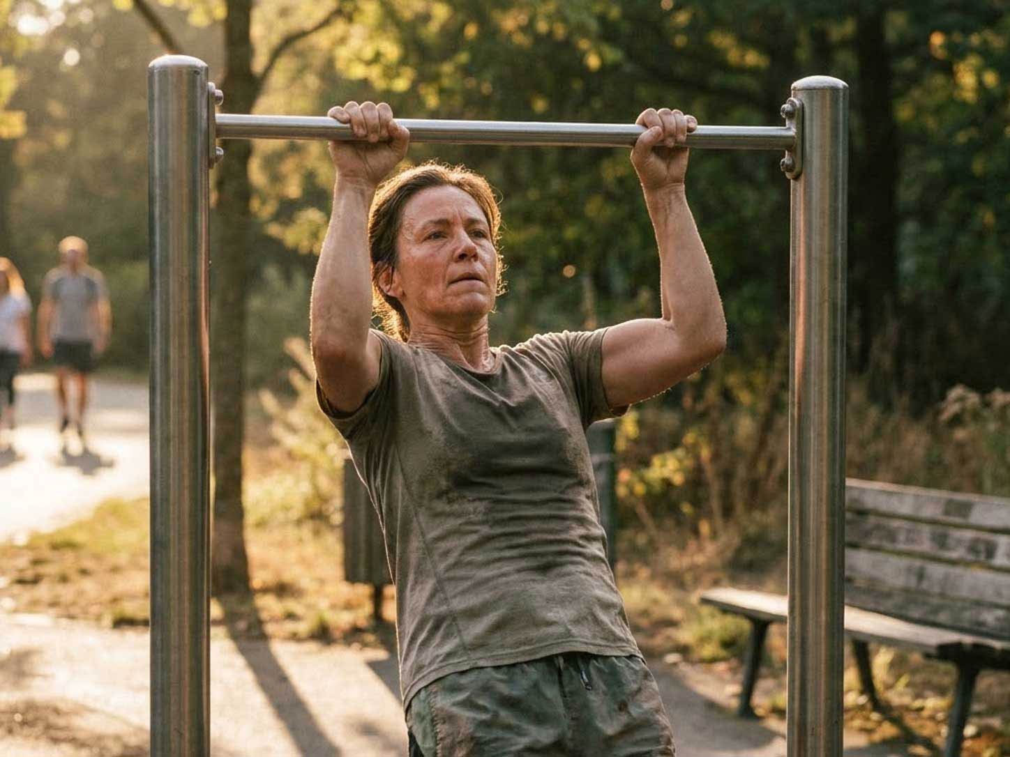 A person exercising in golden light