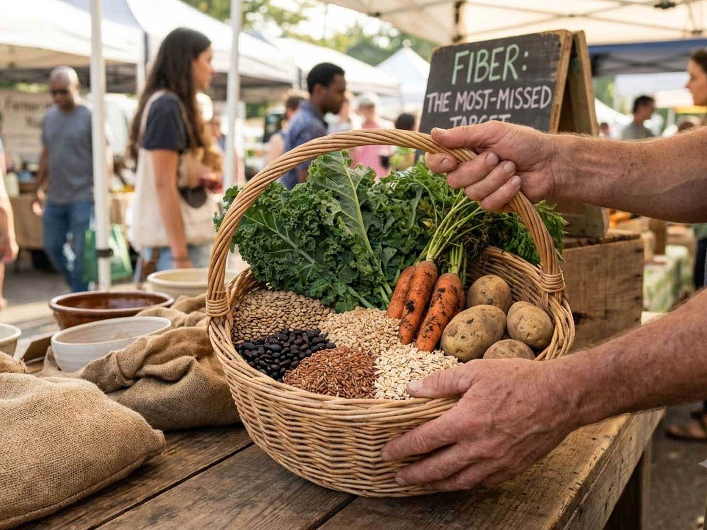 A market basket of legumes, whole grains, and produce