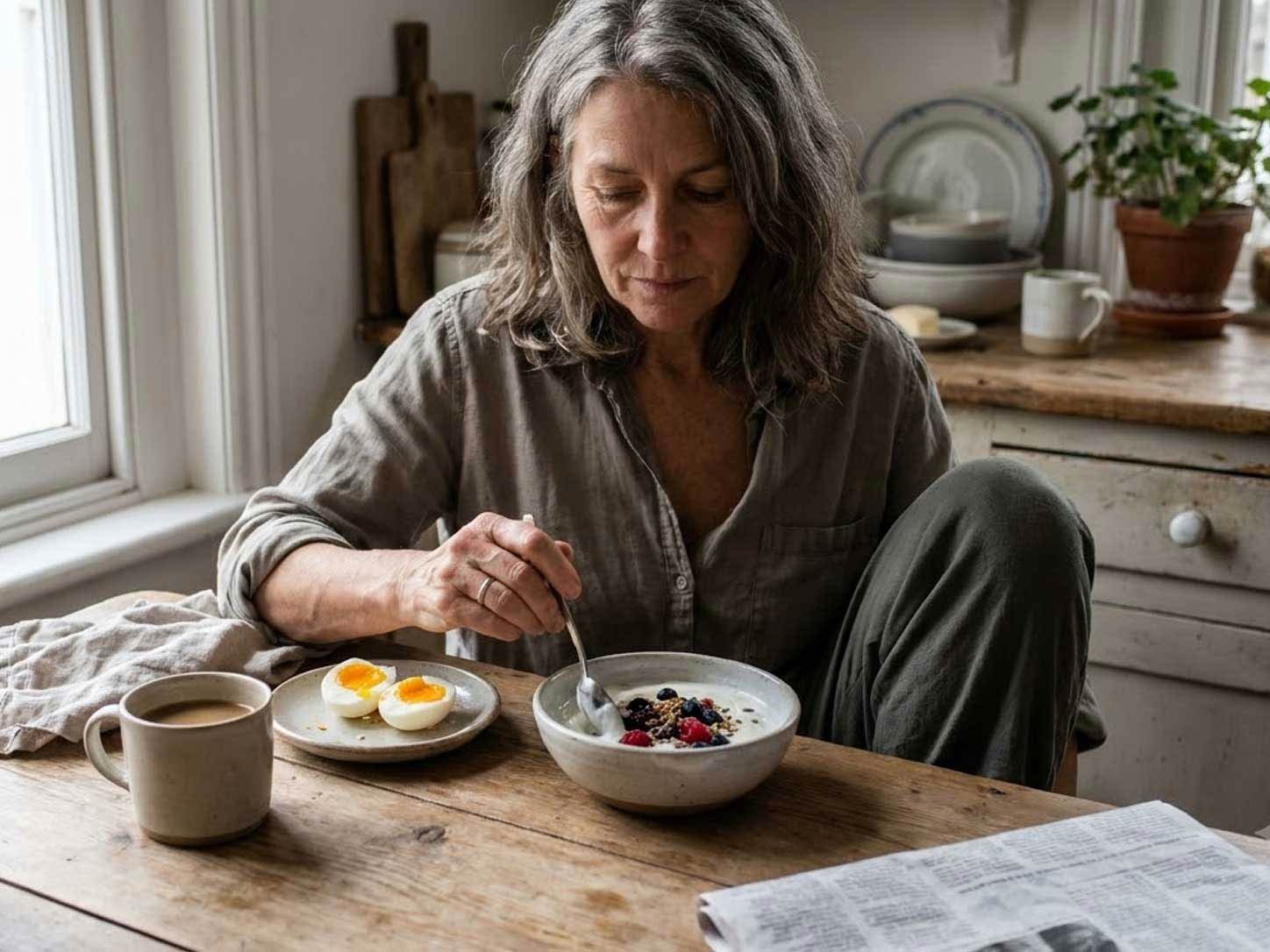 A protein-forward breakfast with eggs and yogurt