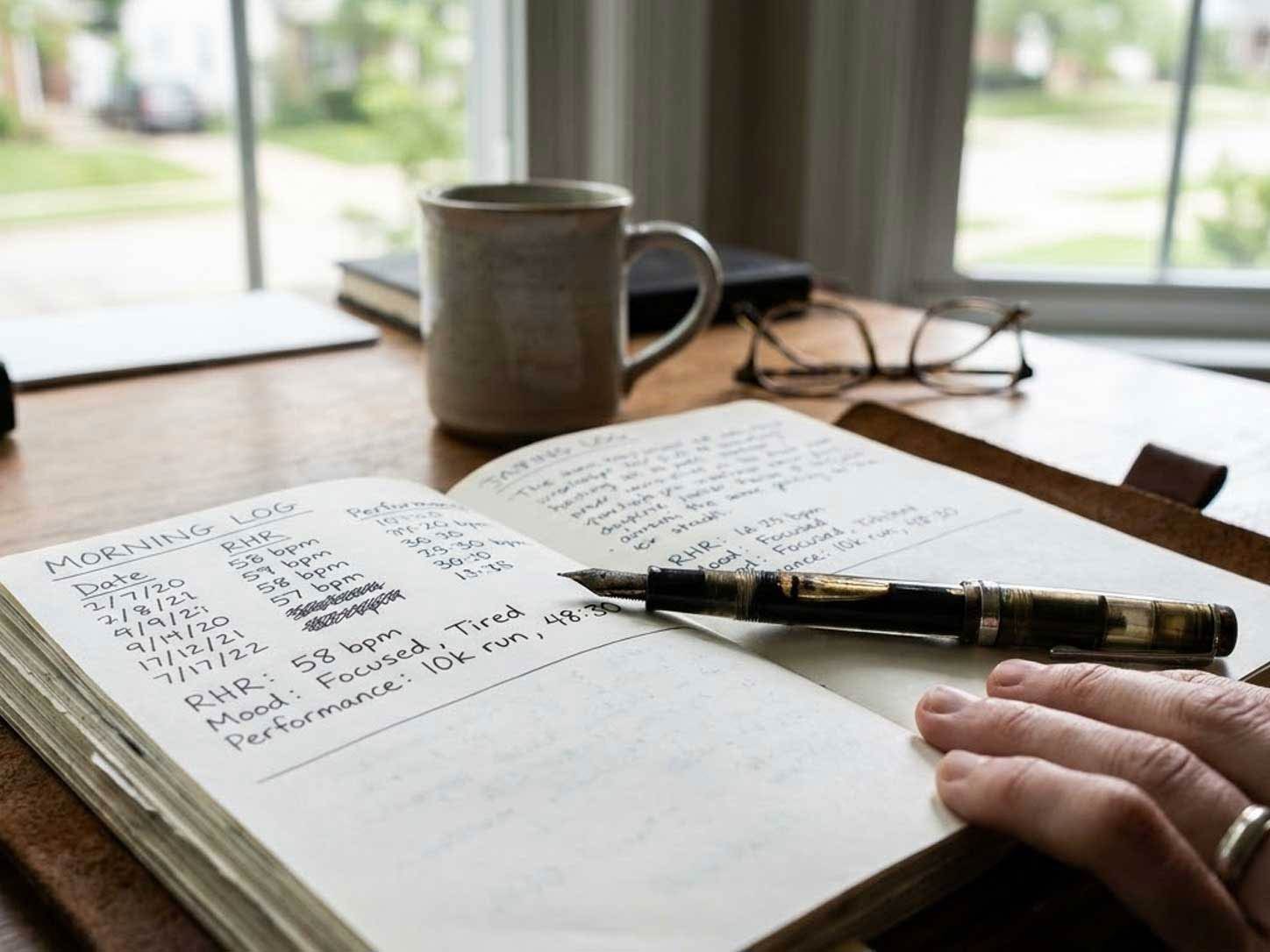 A training journal with logged morning entries