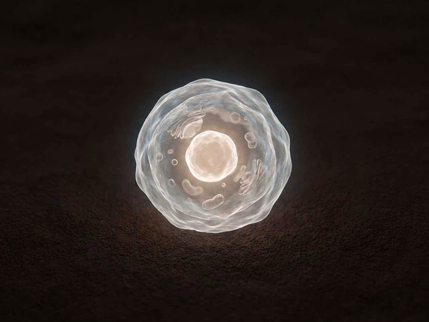 A single cell glowing in dark-field microscopy