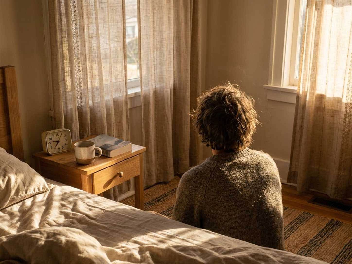 Warm dawn light entering through curtains
