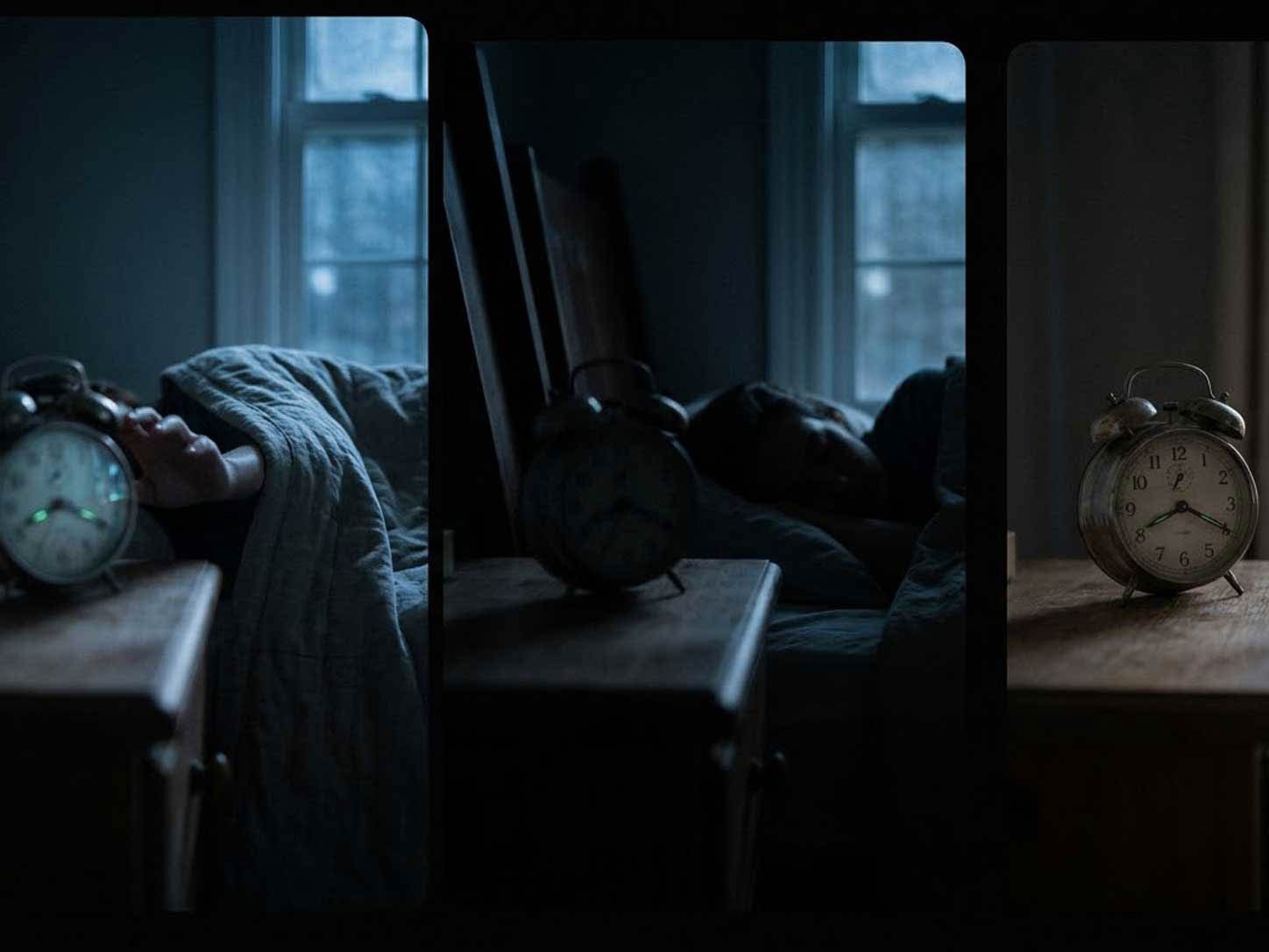 A clock face softly blurred with bedroom shadows